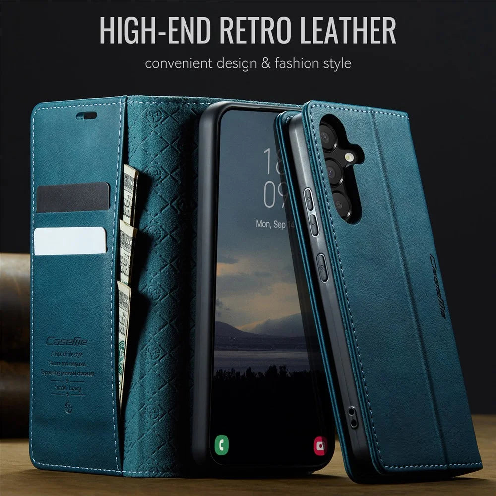 CASEME For Samsung Galaxy A54 5G Case  033 Series RFID Blocking Wallet Stand Calf Texture Leather Phone Cover - Green - 4