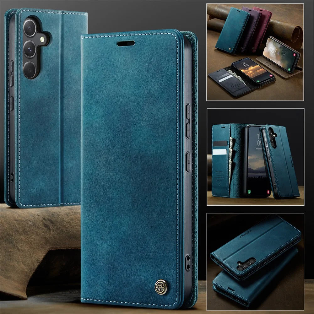 CASEME For Samsung Galaxy A54 5G Case  033 Series RFID Blocking Wallet Stand Calf Texture Leather Phone Cover - Green - 6