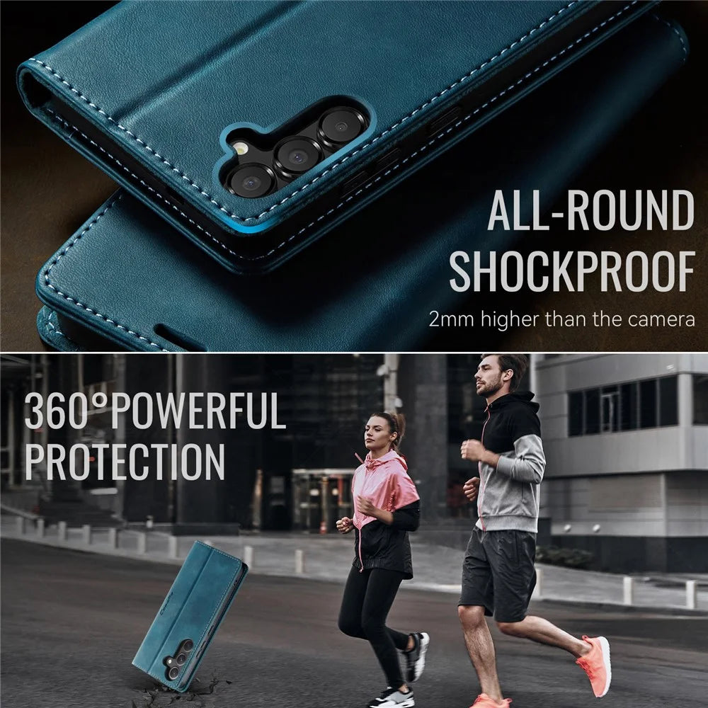 CASEME For Samsung Galaxy A54 5G Case  033 Series RFID Blocking Wallet Stand Calf Texture Leather Phone Cover - Green - 7