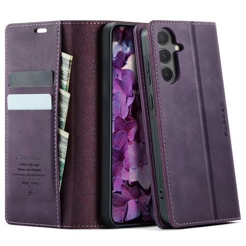 CASEME For Samsung Galaxy A55 5G Case  033 Series RFID Blocking Wallet Stand Calf Texture Leather Phone Cover - Purple - 1