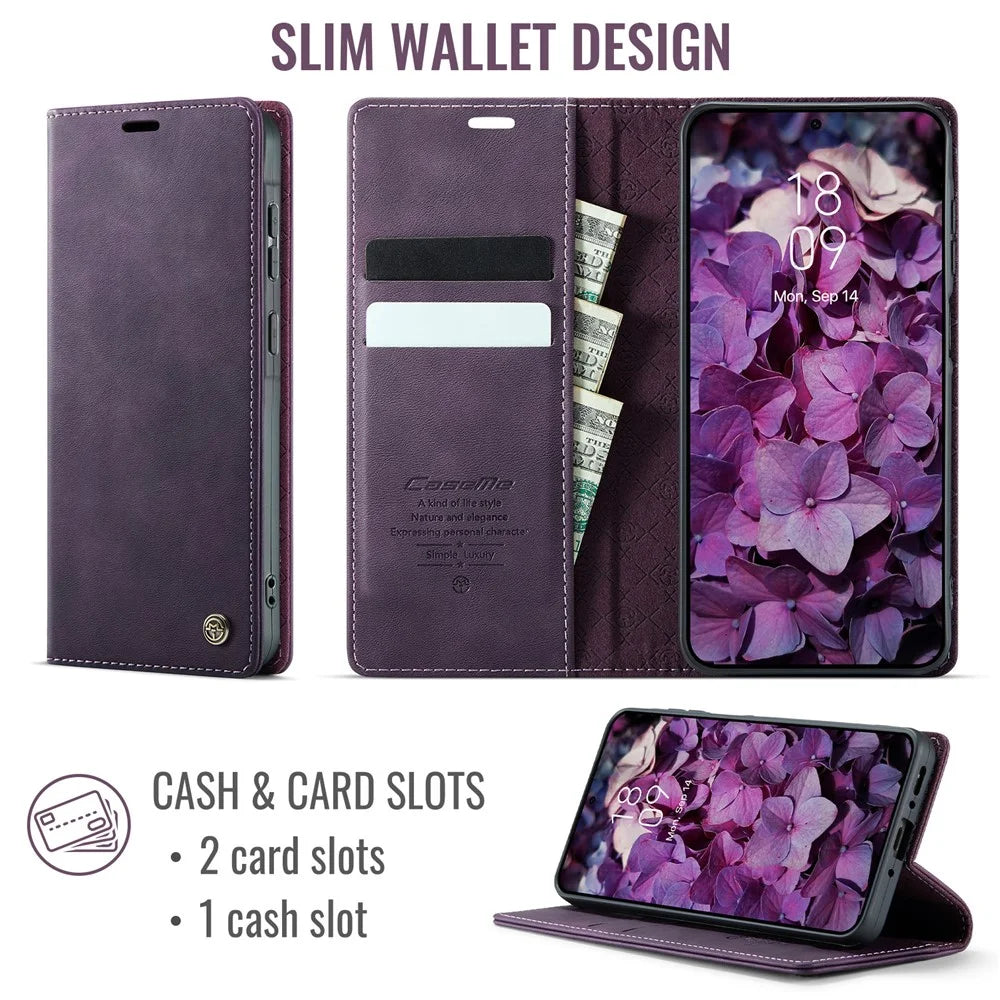 CASEME For Samsung Galaxy A55 5G Case  033 Series RFID Blocking Wallet Stand Calf Texture Leather Phone Cover - Purple - 2
