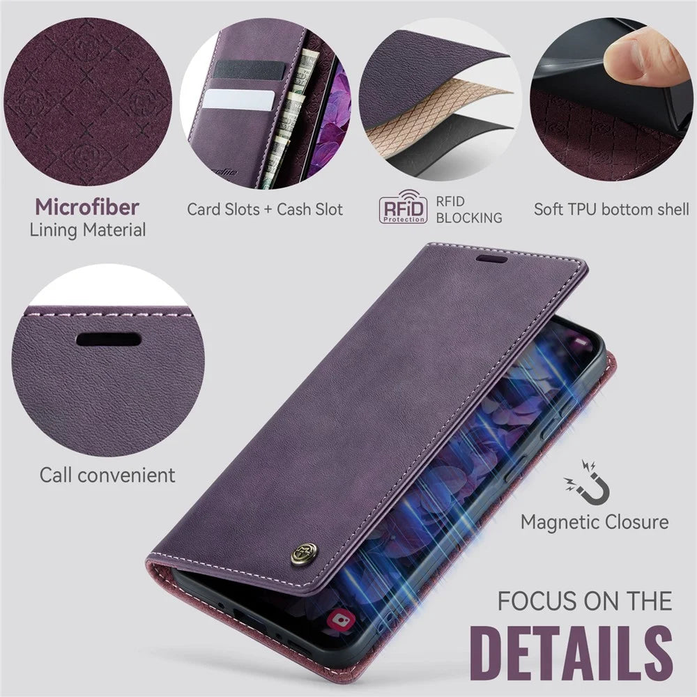CASEME For Samsung Galaxy A55 5G Case  033 Series RFID Blocking Wallet Stand Calf Texture Leather Phone Cover - Purple - 3