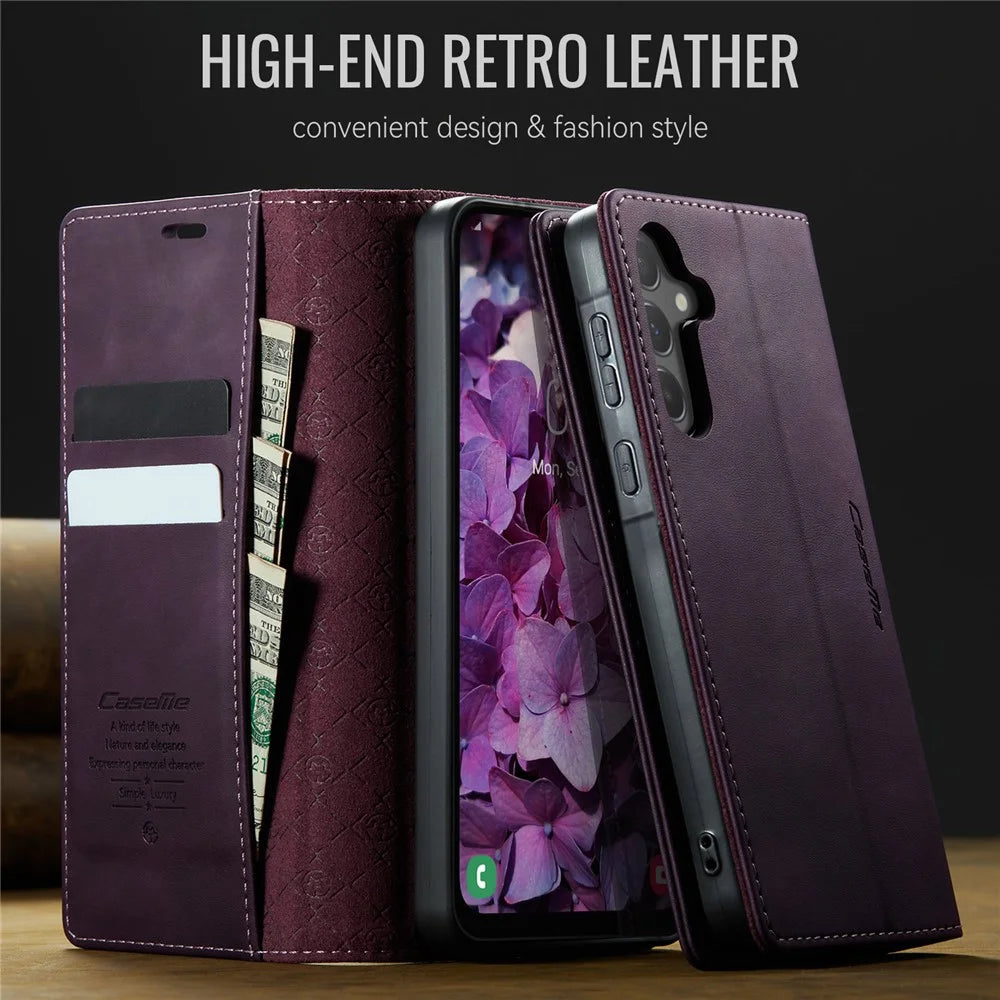 CASEME For Samsung Galaxy A55 5G Case  033 Series RFID Blocking Wallet Stand Calf Texture Leather Phone Cover - Purple - 4
