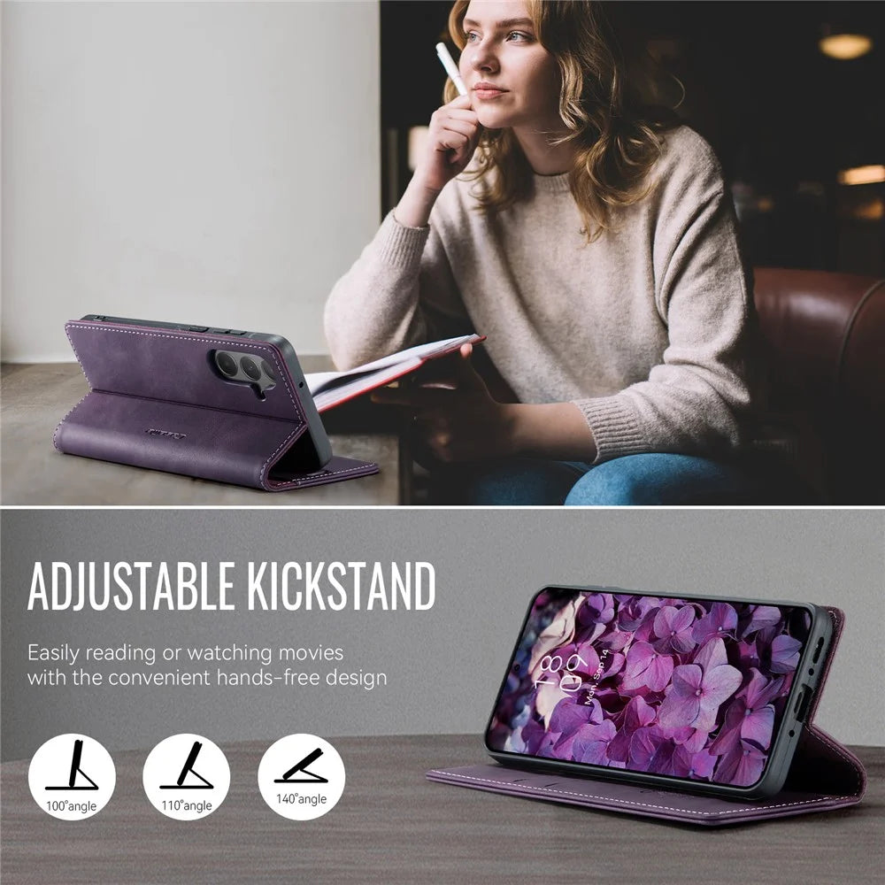 CASEME For Samsung Galaxy A55 5G Case  033 Series RFID Blocking Wallet Stand Calf Texture Leather Phone Cover - Purple - 5