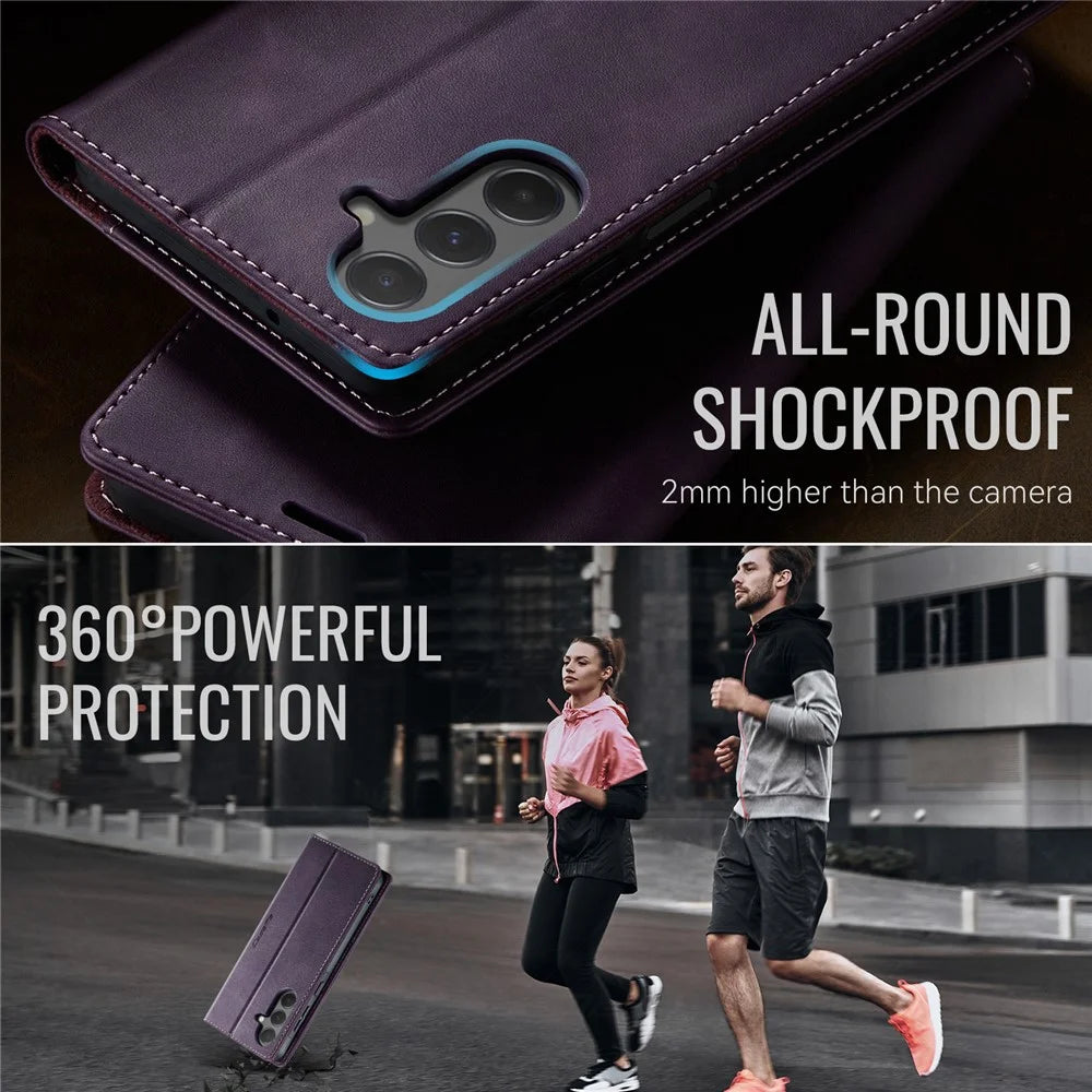 CASEME For Samsung Galaxy A55 5G Case  033 Series RFID Blocking Wallet Stand Calf Texture Leather Phone Cover - Purple - 6