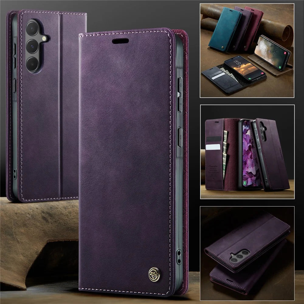 CASEME For Samsung Galaxy A55 5G Case  033 Series RFID Blocking Wallet Stand Calf Texture Leather Phone Cover - Purple - 7