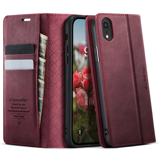 CASEME For iPhone XR 6.1 inch Case  033 Series RFID Blocking Wallet Stand Calf Texture Leather Phone Cover - Red - 1