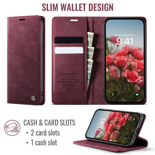 CASEME For iPhone XR 6.1 inch Case  033 Series RFID Blocking Wallet Stand Calf Texture Leather Phone Cover - Red - 2
