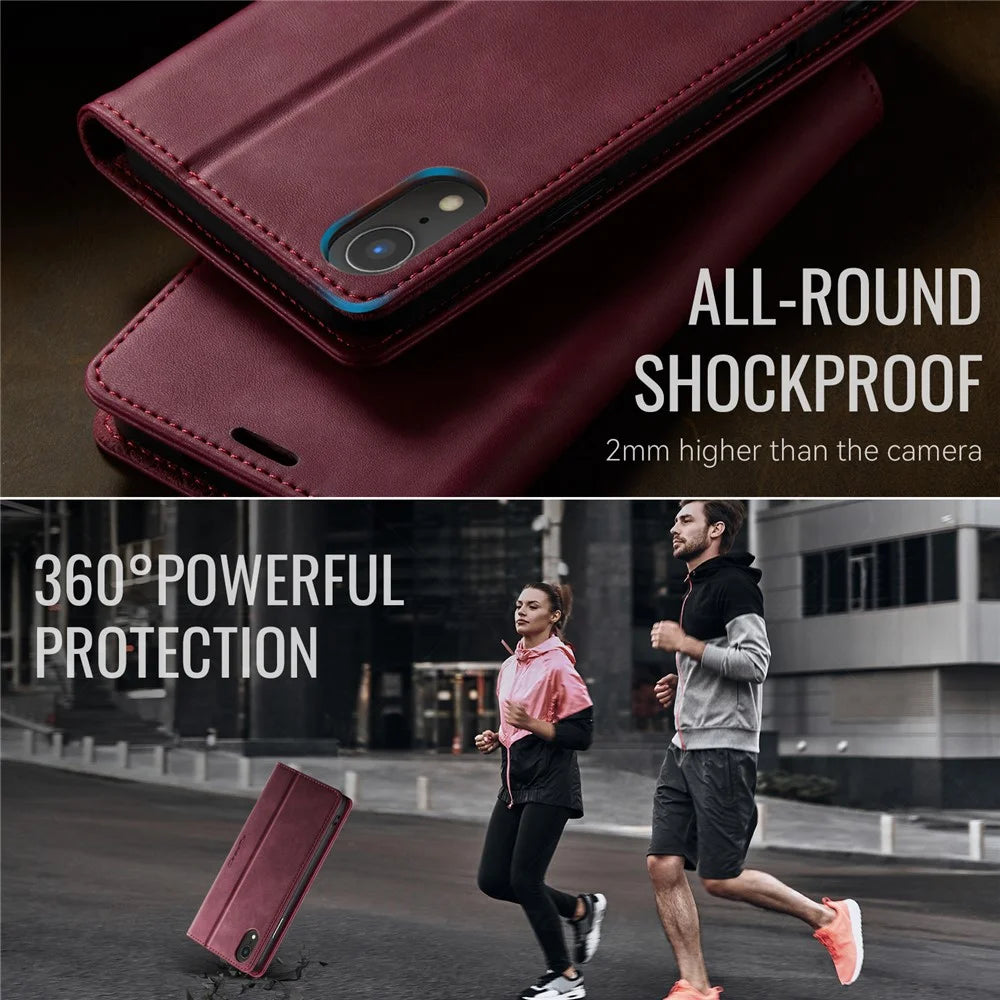 CASEME For iPhone XR 6.1 inch Case  033 Series RFID Blocking Wallet Stand Calf Texture Leather Phone Cover - Red - 6