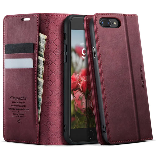 CASEME For iPhone 7 Plus 5.5 inch / iPhone 8 Plus 5.5 inch / iPhone 6 Plus 5.5 inch Case  033 Series RFID Blocking Wallet Stand Calf Texture Leather Phone Cover - Red - 1