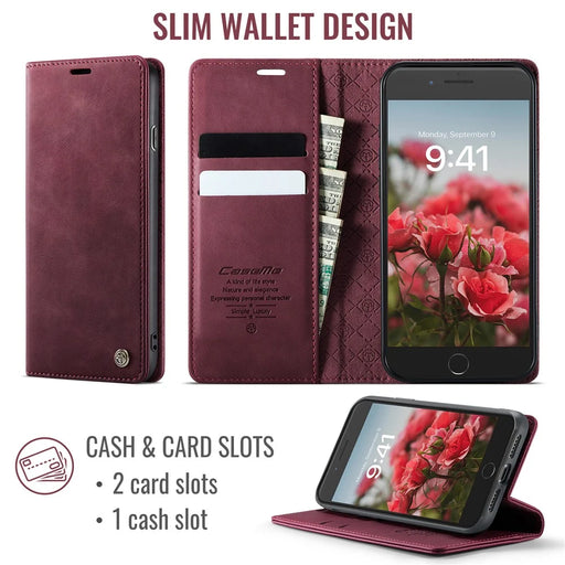 CASEME For iPhone 7 Plus 5.5 inch / iPhone 8 Plus 5.5 inch / iPhone 6 Plus 5.5 inch Case  033 Series RFID Blocking Wallet Stand Calf Texture Leather Phone Cover - Red - 2
