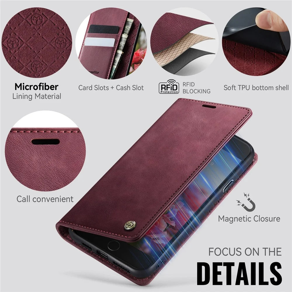 CASEME For iPhone 7 Plus 5.5 inch / iPhone 8 Plus 5.5 inch / iPhone 6 Plus 5.5 inch Case  033 Series RFID Blocking Wallet Stand Calf Texture Leather Phone Cover - Red - 3