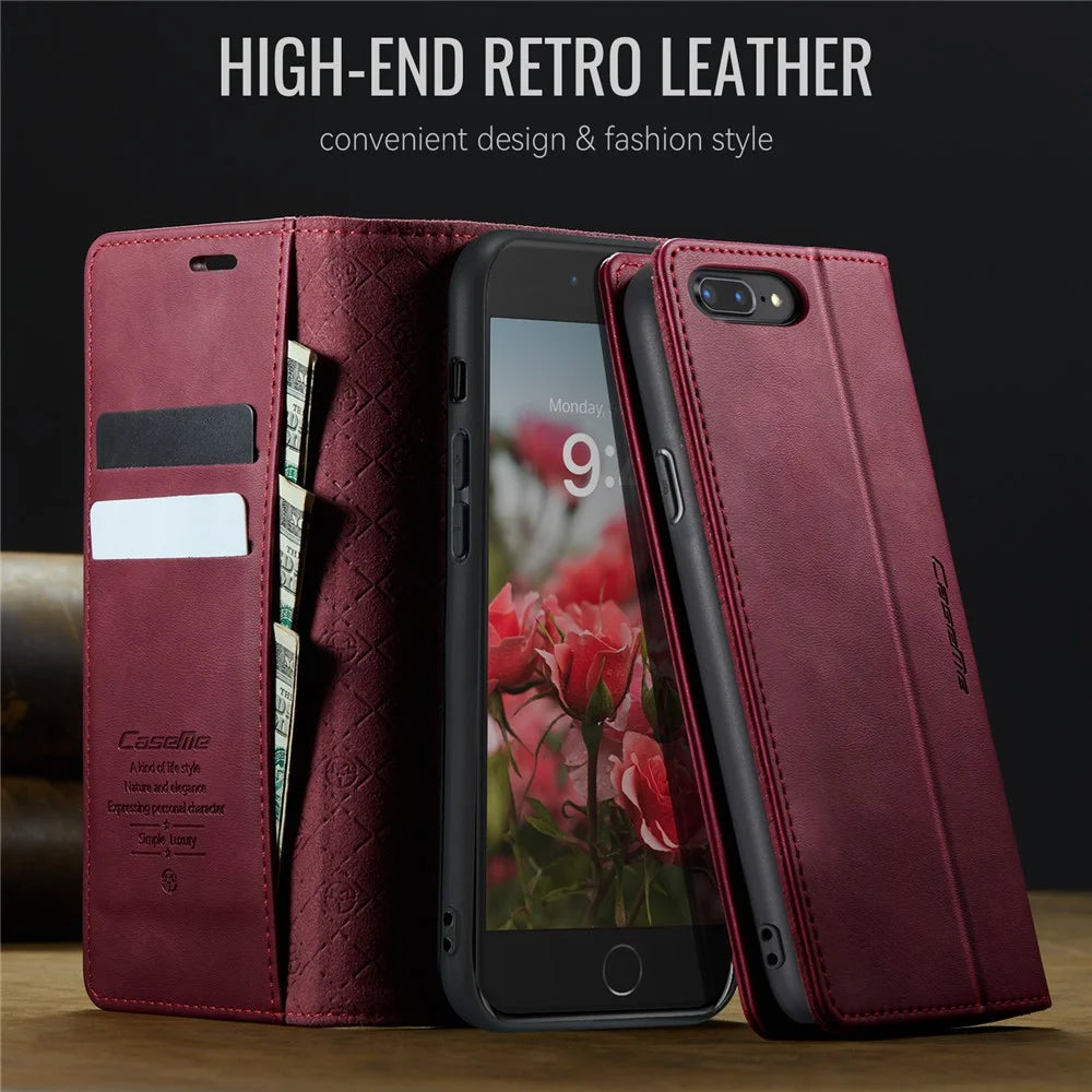 CASEME For iPhone 7 Plus 5.5 inch / iPhone 8 Plus 5.5 inch / iPhone 6 Plus 5.5 inch Case  033 Series RFID Blocking Wallet Stand Calf Texture Leather Phone Cover - Red - 4