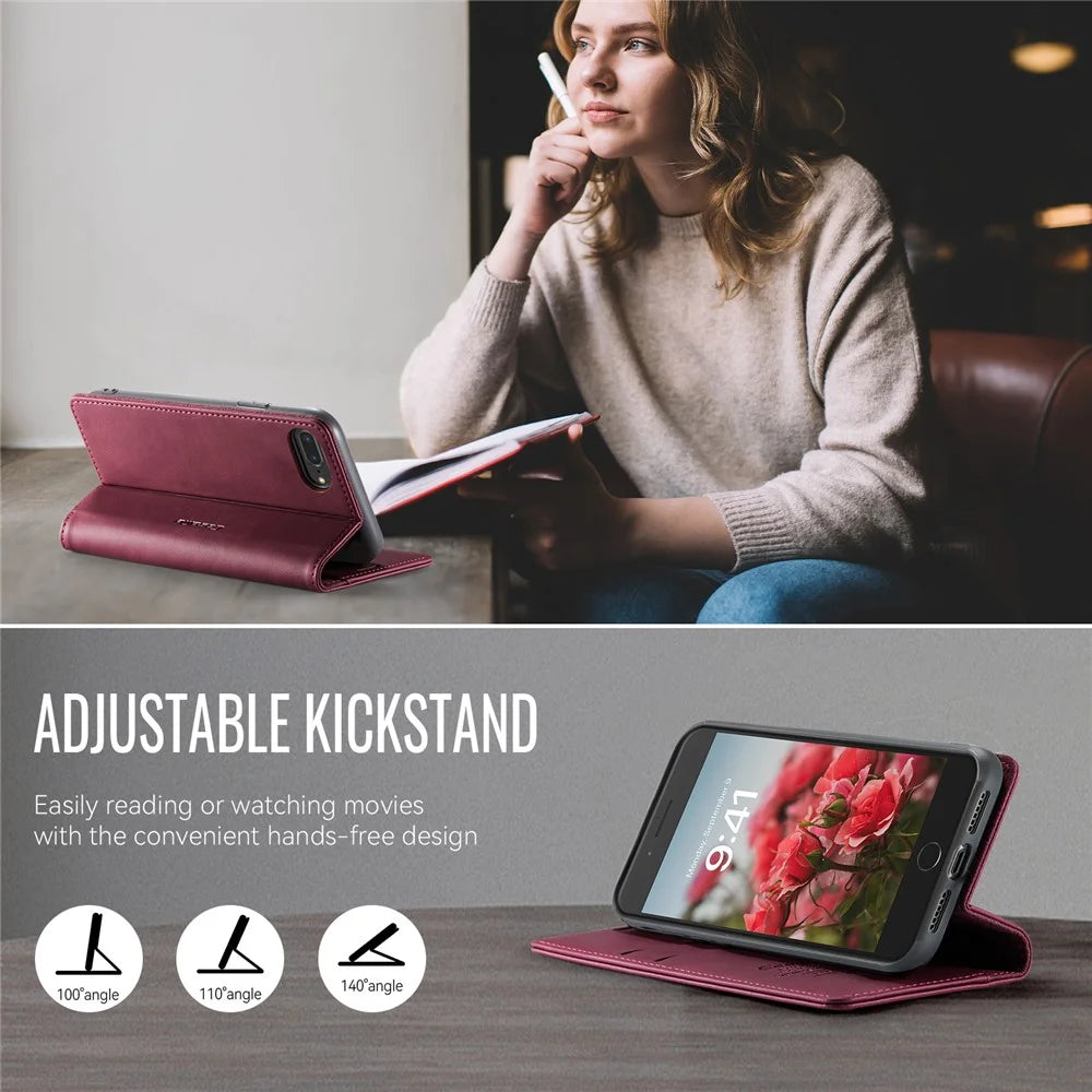 CASEME For iPhone 7 Plus 5.5 inch / iPhone 8 Plus 5.5 inch / iPhone 6 Plus 5.5 inch Case  033 Series RFID Blocking Wallet Stand Calf Texture Leather Phone Cover - Red - 5