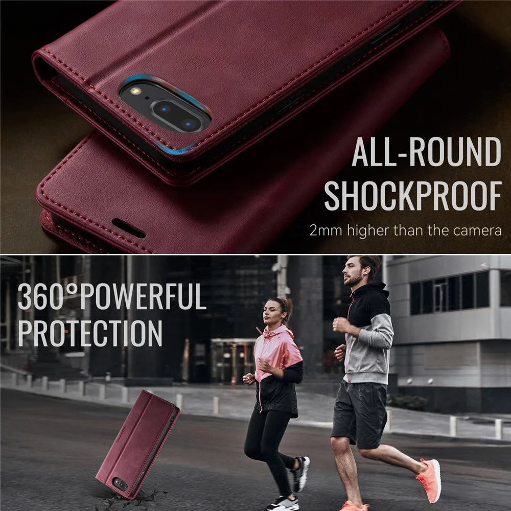 CASEME For iPhone 7 Plus 5.5 inch / iPhone 8 Plus 5.5 inch / iPhone 6 Plus 5.5 inch Case  033 Series RFID Blocking Wallet Stand Calf Texture Leather Phone Cover - Red - 6
