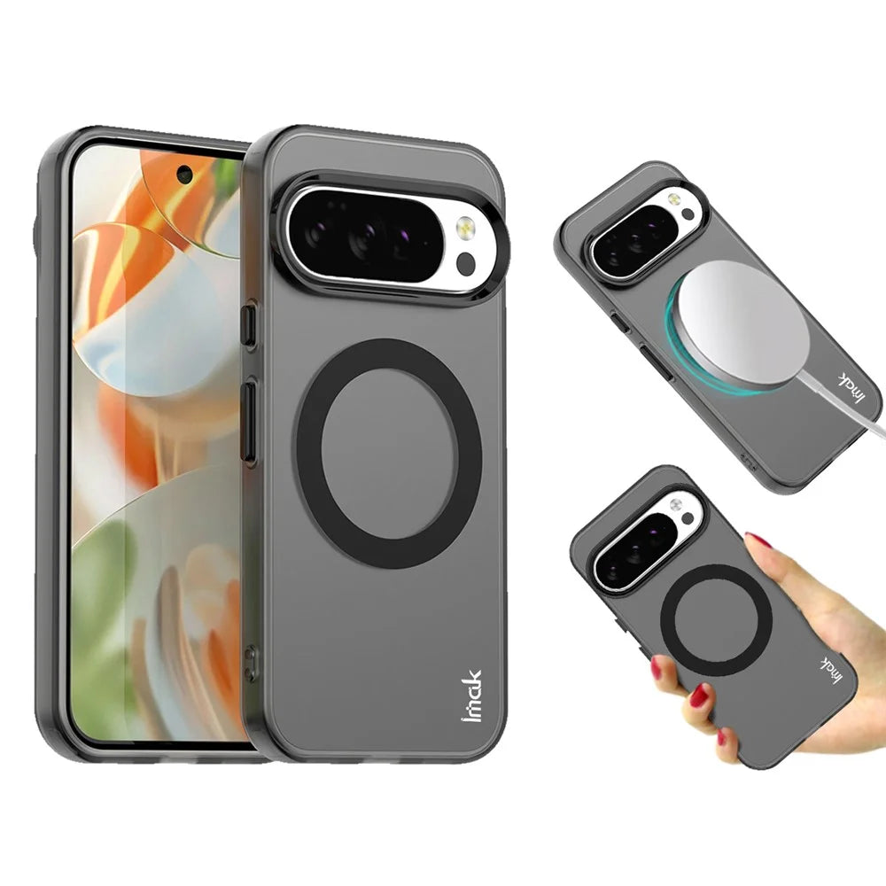 IMAK For Google Pixel 10 Pro XL Magnetic Case Candy Color Anti Drop TPU + PET Back Cover - Black - 1