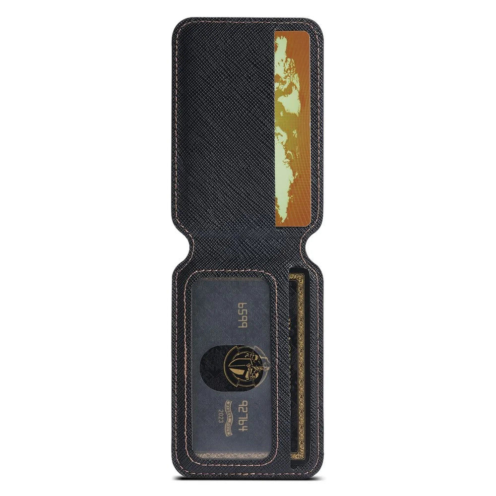 SUTENI H18 For iPhone 15 Pro Max Magnetic Case Cross Texture Leather + TPU Cover with Detachable Card Bag - Black - 3