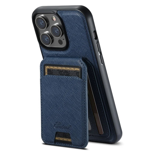 SUTENI H18 For iPhone 15 Pro Magnetic Case Cross Texture Leather + TPU Cover with Detachable Card Bag - Blue - 1