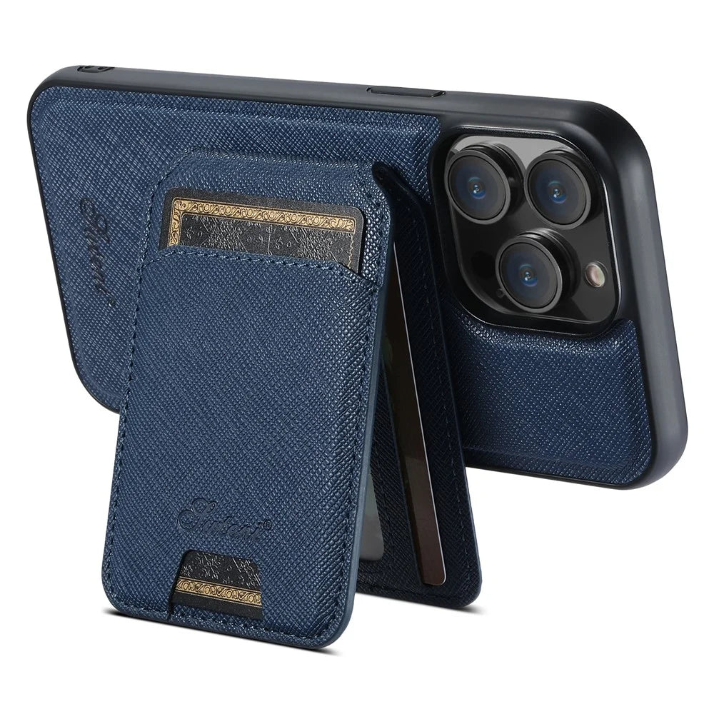 SUTENI H18 For iPhone 15 Pro Magnetic Case Cross Texture Leather + TPU Cover with Detachable Card Bag - Blue - 2