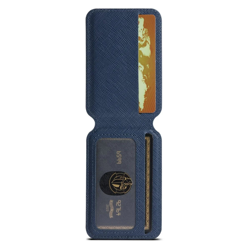 SUTENI H18 For iPhone 15 Pro Magnetic Case Cross Texture Leather + TPU Cover with Detachable Card Bag - Blue - 3