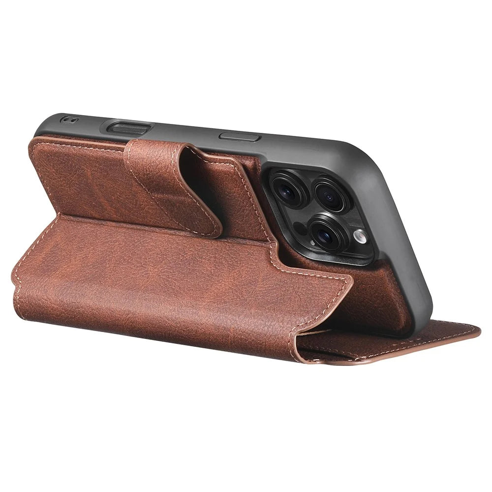 SUTENI Q-05 For iPhone 16 Pro Max Case Detachable Wallet Stand Litchi Texture Leather Flip Phone Cover - Brown - 4