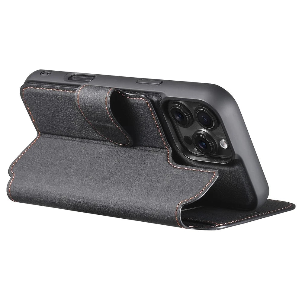 SUTENI Q-05 For iPhone 16 Pro Case Detachable Wallet Stand Litchi Texture Leather Flip Phone Cover - Black - 4