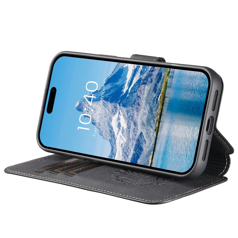 SUTENI Q-05 For iPhone 16 Pro Case Detachable Wallet Stand Litchi Texture Leather Flip Phone Cover - Black - 5