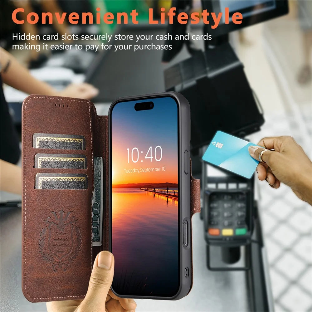 SUTENI Q-05 For iPhone 16 Plus Case Detachable Wallet Stand Litchi Texture Leather Flip Phone Cover - Brown - 7