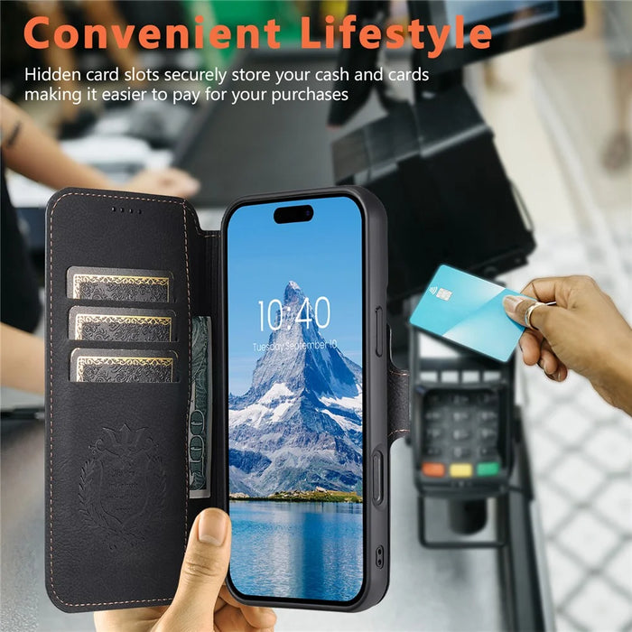 SUTENI Q-05 For iPhone 16 Case Detachable Wallet Stand Litchi Texture Leather Flip Phone Cover - Black - 7