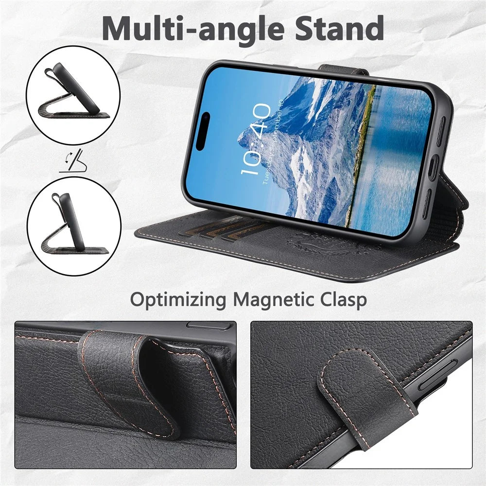 SUTENI Q-05 For iPhone 15 Pro Case Detachable Wallet Stand Litchi Texture Leather Flip Phone Cover - Black - 7