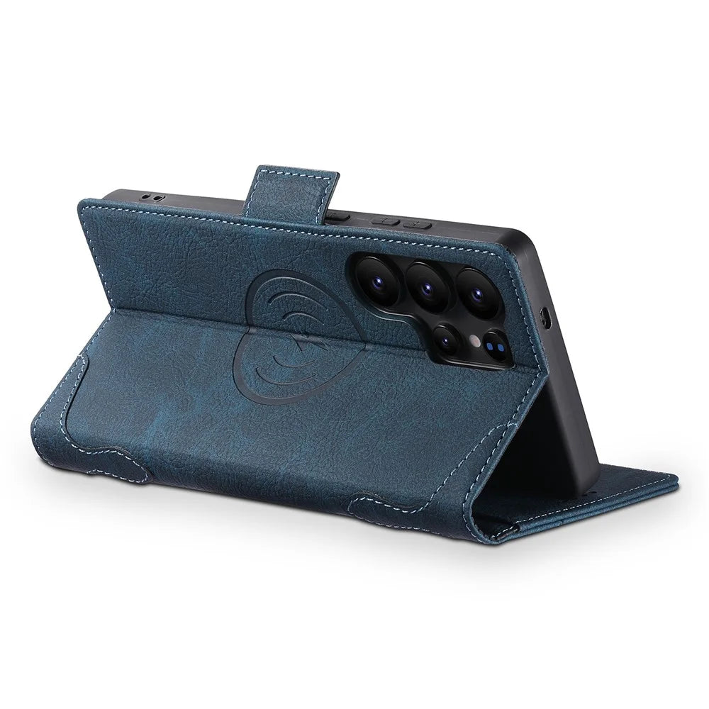 SUTENI J07 For Samsung Galaxy S23 Ultra Magnetic Case Litchi Texture Leather Wallet Phone Cover - Blue - 3