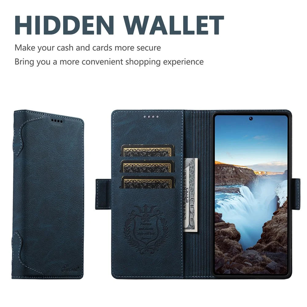 SUTENI J07 For Samsung Galaxy S23 Ultra Magnetic Case Litchi Texture Leather Wallet Phone Cover - Blue - 7