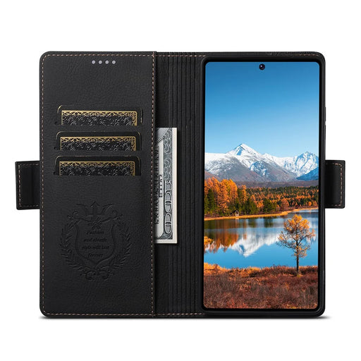 SUTENI J07 For Samsung Galaxy S24 Ultra Magnetic Case Litchi Texture Leather Wallet Phone Cover - Black - 2