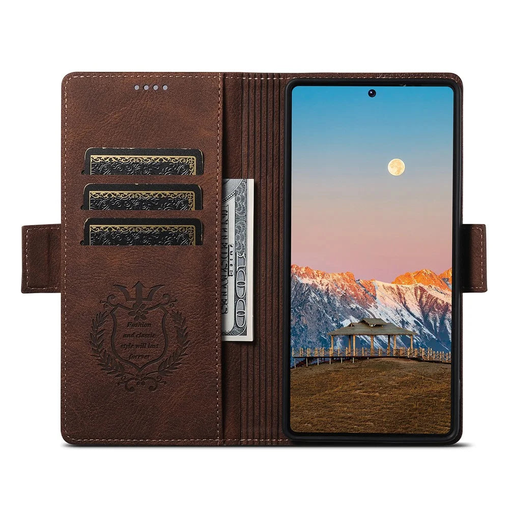 SUTENI J07 For Samsung Galaxy S25 Ultra Magnetic Case Litchi Texture Leather Wallet Phone Cover - Brown - 2