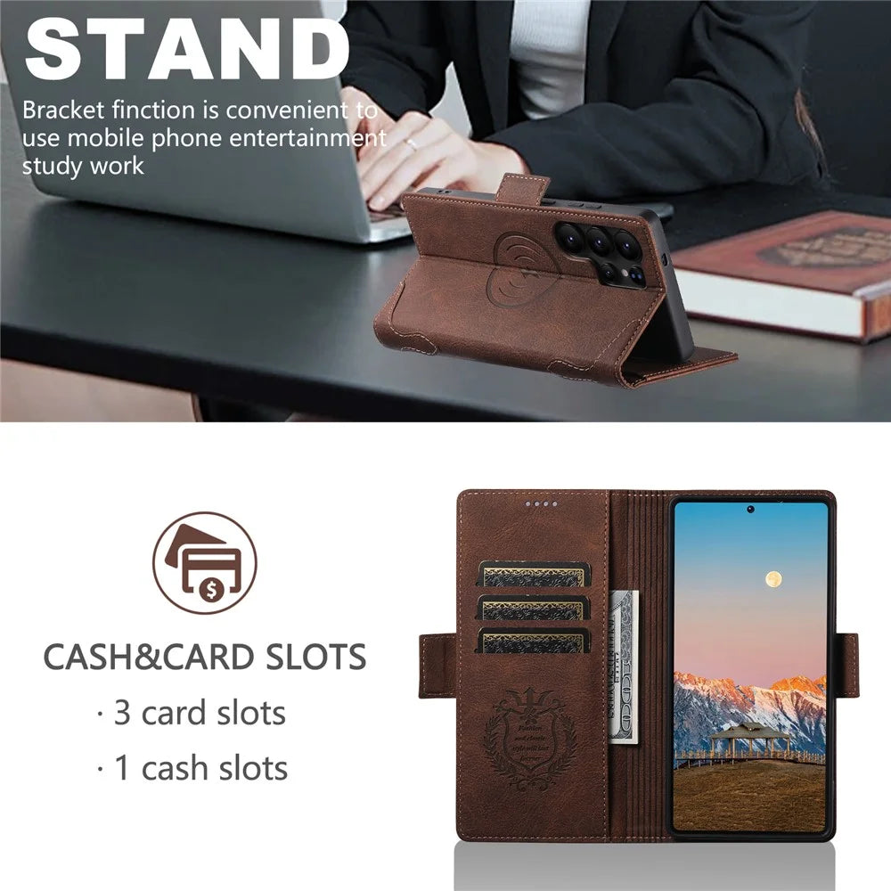 SUTENI J07 For Samsung Galaxy S25 Ultra Magnetic Case Litchi Texture Leather Wallet Phone Cover - Brown - 6