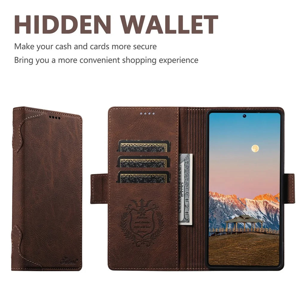 SUTENI J07 For Samsung Galaxy S25 Ultra Magnetic Case Litchi Texture Leather Wallet Phone Cover - Brown - 7