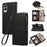 For Samsung Galaxy S25 Edge Case Multi Card Slots Zipper Leather Phone Cover with Shoulder Strap / Wrist Strap - Black - 1