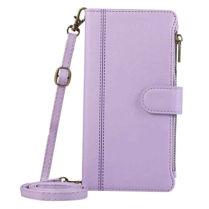For Google Pixel 9a Case Multi Card Slots Zipper Leather Phone Cover with Shoulder Strap / Wrist Strap - Purple - 6