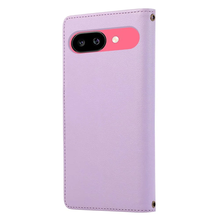 For Google Pixel 9a Case Multi Card Slots Zipper Leather Phone Cover with Shoulder Strap / Wrist Strap - Purple - 7