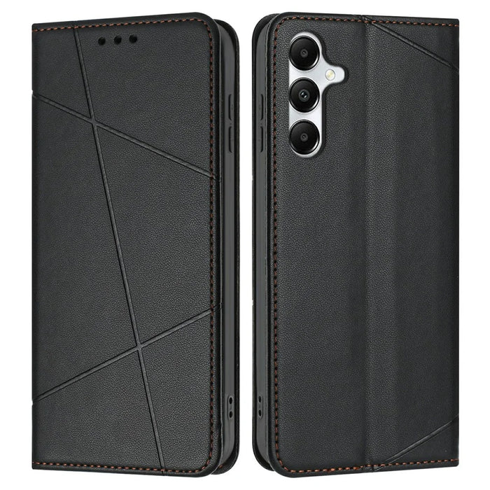 For Samsung Galaxy A56 5G Wallet Case Line Imprinted Leather Stand Phone Cover with Wrist Strap - Black - 1