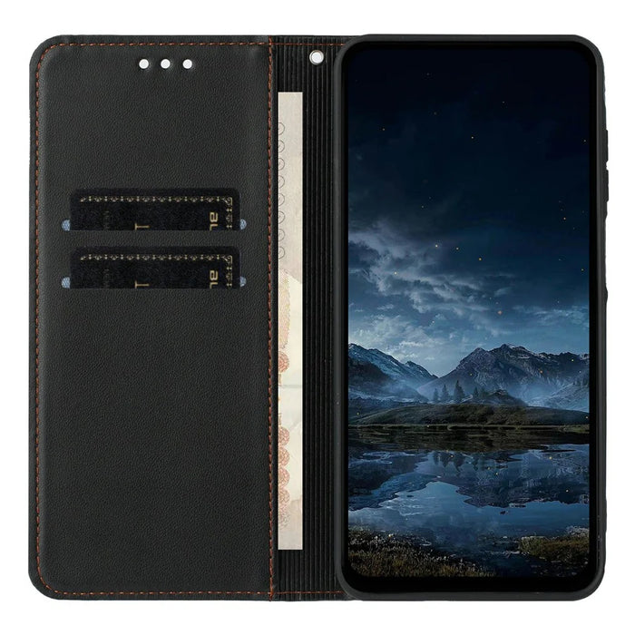 For Samsung Galaxy A56 5G Wallet Case Line Imprinted Leather Stand Phone Cover with Wrist Strap - Black - 2