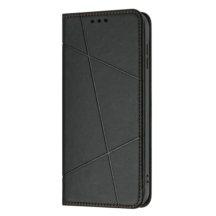 For Samsung Galaxy A56 5G Wallet Case Line Imprinted Leather Stand Phone Cover with Wrist Strap - Black - 6