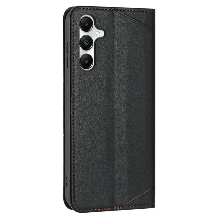For Samsung Galaxy A56 5G Wallet Case Line Imprinted Leather Stand Phone Cover with Wrist Strap - Black - 7