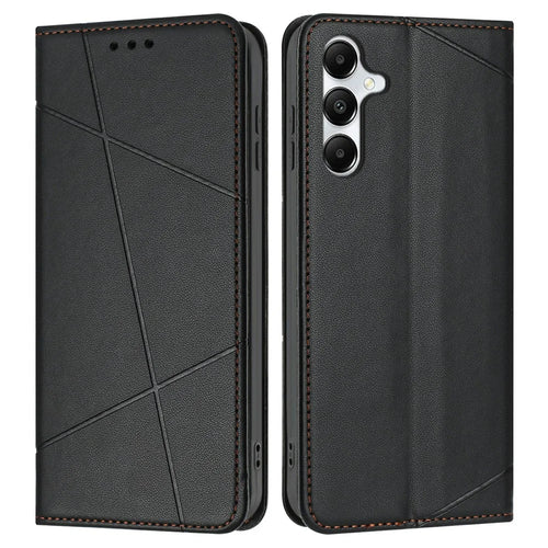 Wallet Case for Samsung Galaxy A26 5G / A16 5G / A16 4G Line Imprinted Leather Stand Phone Cover with Wrist Strap - Black - 1
