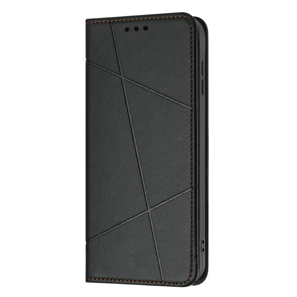 Wallet Case for Samsung Galaxy A26 5G / A16 5G / A16 4G Line Imprinted Leather Stand Phone Cover with Wrist Strap - Black - 6