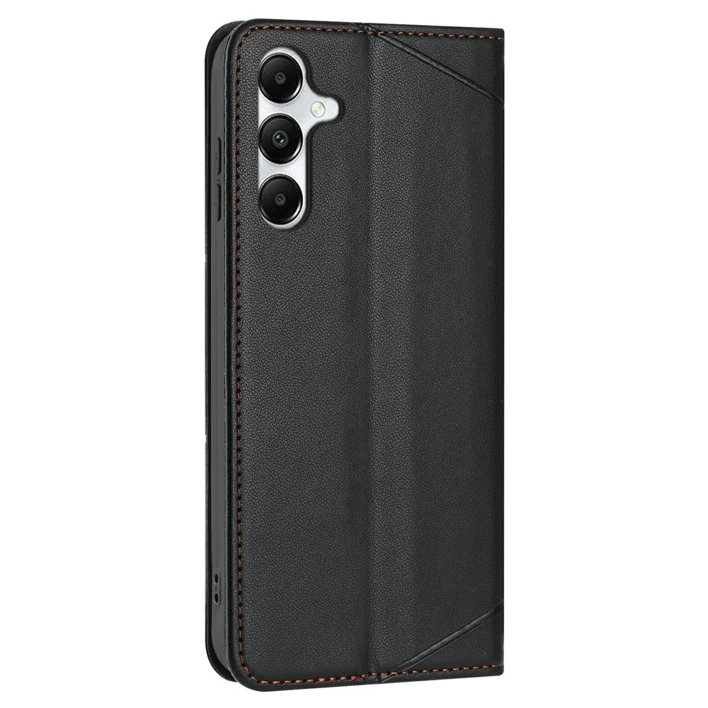 Wallet Case for Samsung Galaxy A26 5G / A16 5G / A16 4G Line Imprinted Leather Stand Phone Cover with Wrist Strap - Black - 7