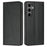 For Samsung Galaxy S25+ / S24+ Wallet Case Line Imprinted Leather Stand Phone Cover with Wrist Strap - Black - 1