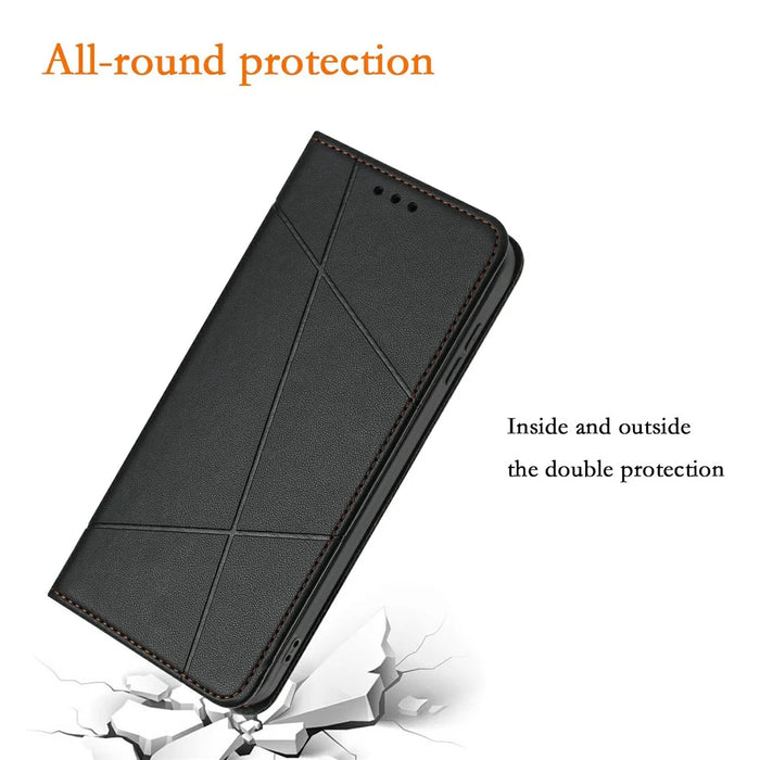 For Samsung Galaxy S25+ / S24+ Wallet Case Line Imprinted Leather Stand Phone Cover with Wrist Strap - Black - 4