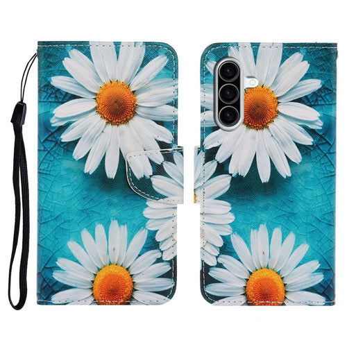 For Samsung Galaxy A36 5G Case Pattern Printing Protective Leather Folio Phone Cover with Wrist Strap - Chrysanthemum - 1