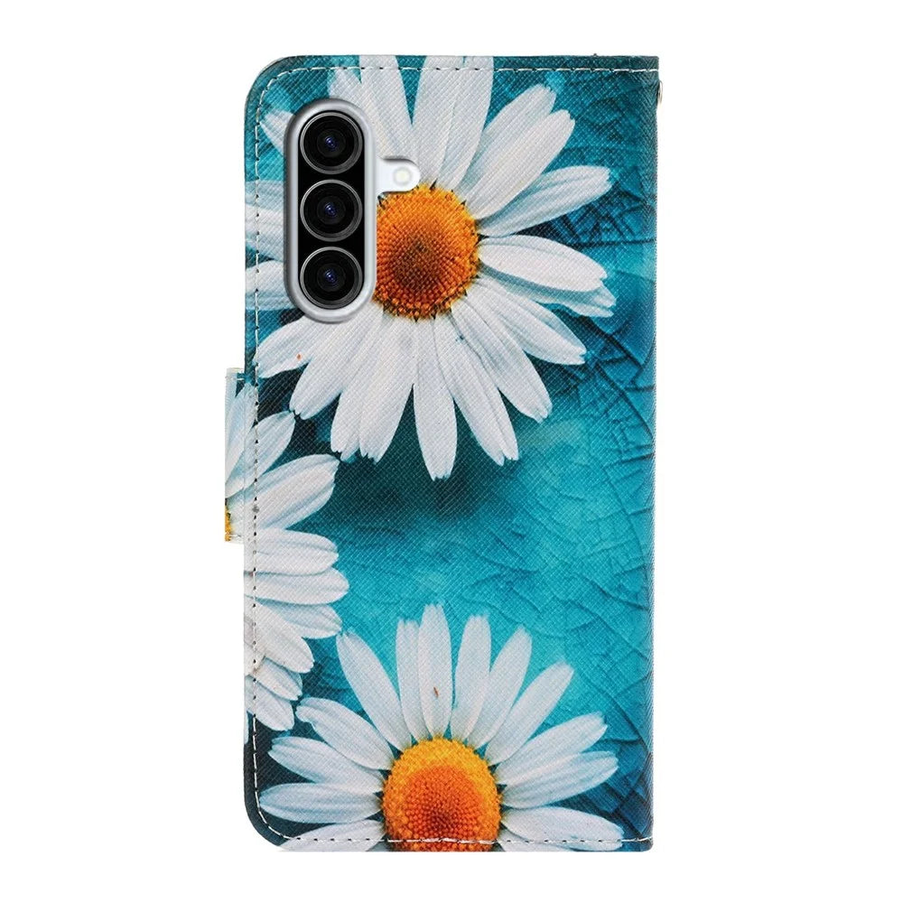 For Samsung Galaxy A36 5G Case Pattern Printing Protective Leather Folio Phone Cover with Wrist Strap - Chrysanthemum - 7